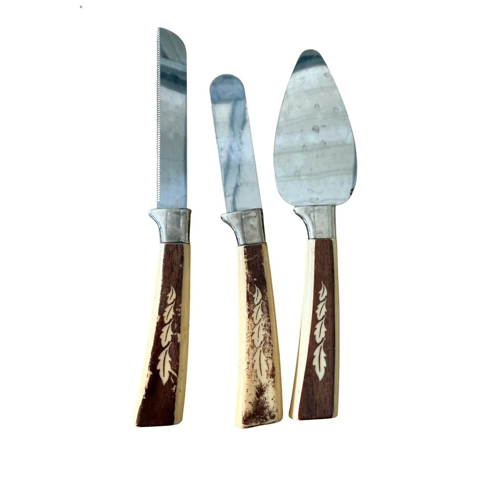 Vintage Regent Sheffield‎ England 6pc Cutlery Set MCM Stag Leaf Handle Knives